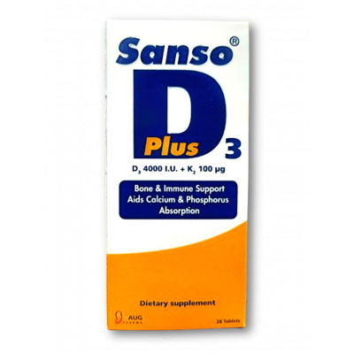 SANSO D3 PLUS DIETARY SUPPLEMENT ( VITAMIN D3 4000 IU + VITAMIN K2 100 MCG ) 28 TABLETS